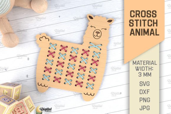 Cross Stitch Animals Laser Cut. Lama SVG