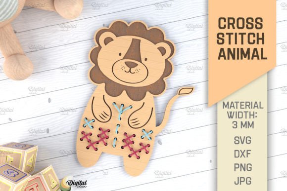 Cross Stitch Animals Laser Cut: Lion SVG