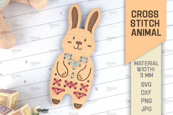Cross Stitch Animals LaserCut Bunny SVG