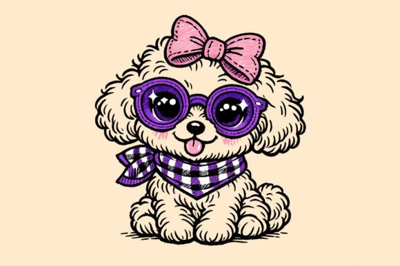 Cute Puppy with Glasses Embroidery PNG