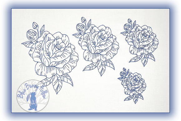 Flower Blue: A Refined Line Art Embroidery Design