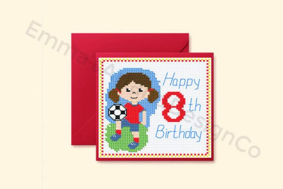 Soccer 8th Birthday Card Cross Stitch
